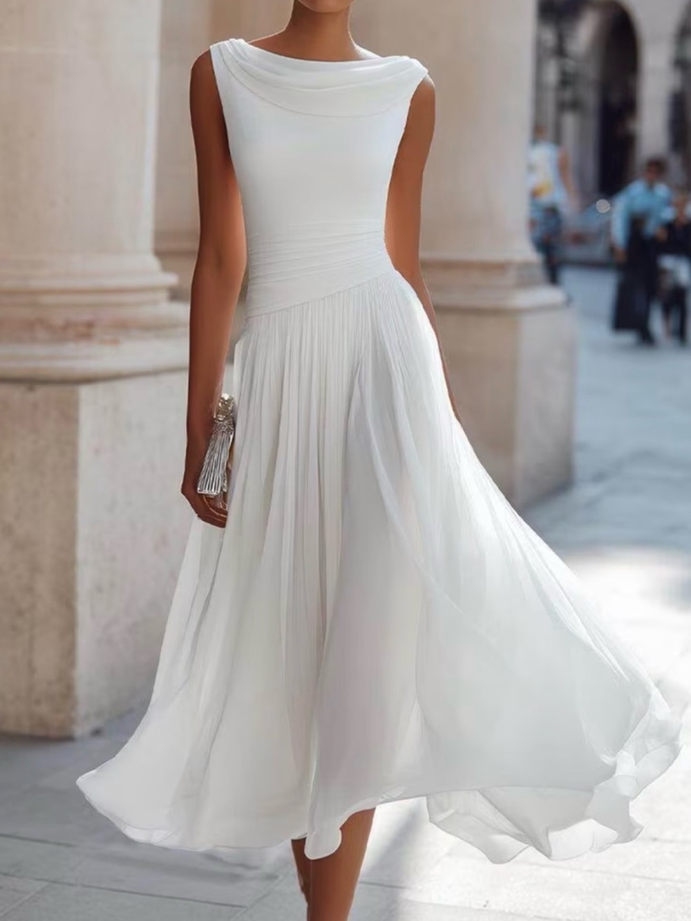 Elegant White Sleeveless Midi Dress